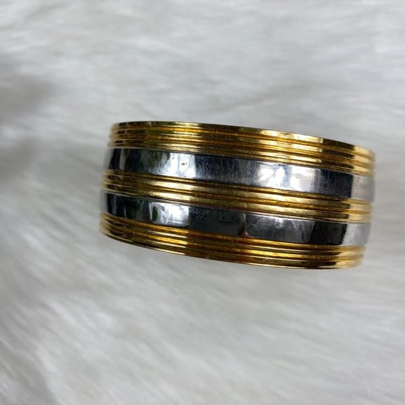 Gold & Silver Tone Thick Wide Bangle Bracelet - Picture 3 of 6
